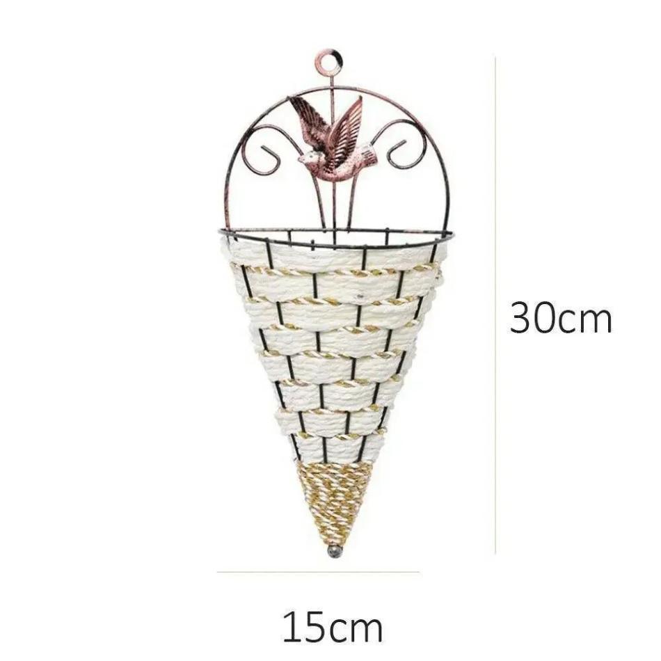 1Pcs Hanger Flower Basket Metal Plant Hang Baskets Home Garden Wall Decoration Natural Rattan Wall Planter Hanging Flower Pot