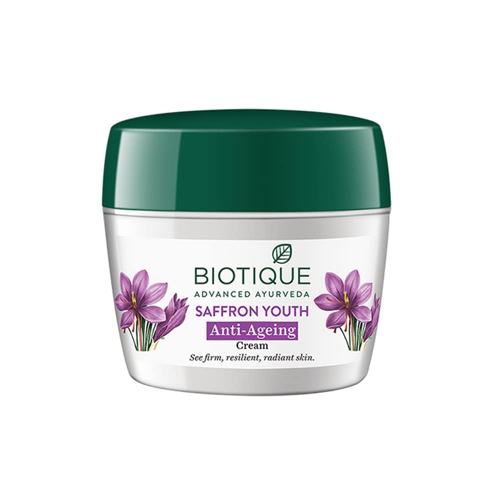 Biotique Saffron Youth Anti-Aging Cream 175g – 100% Botanical Extracts, Reduces Wrinkles & Dark Lines, Revitalizes Skin