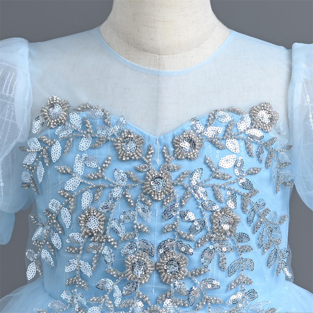 New Summer Girls' Sequin Mesh Princess Piano Performance Dress - Long Evening Gown