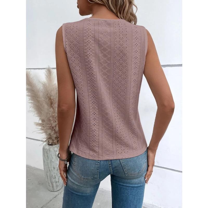 Damen Lässiges V-Ausschnitt Patchwork Spitze Ausgeschnitten Ärmelloses Weste T-Shirt Top