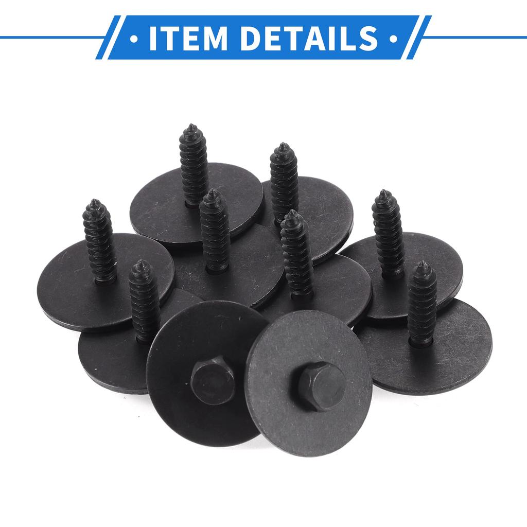 VekAuto 10 Pcs Car Fender Liner Splash Shield Bumper Cover Screw Durable Metal Black