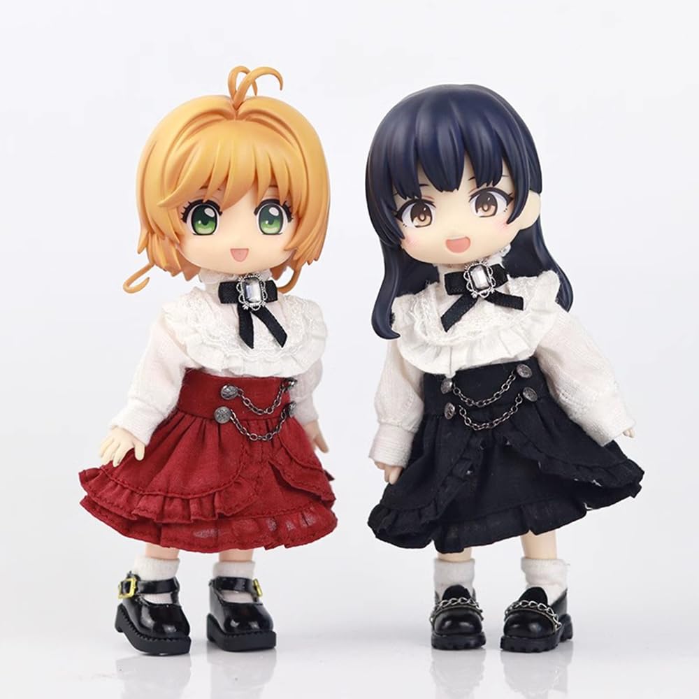 Obitsu 11 OB11 Size Costume for Obitsu Doll 11cm Body Blouse Skirt Dress Ribbon Lolita Landmine Style Cute 3 Colors 3 Piece Set (Black)