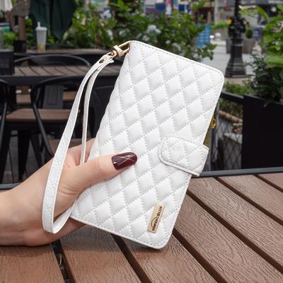 Luxury Lanyard Diamond-Type Classic Leather Case For iPhone 14 15 16 Pro Max 16Plus 13 12 11 Pro XS Max XR Holster Zipper Wallet Card Cover