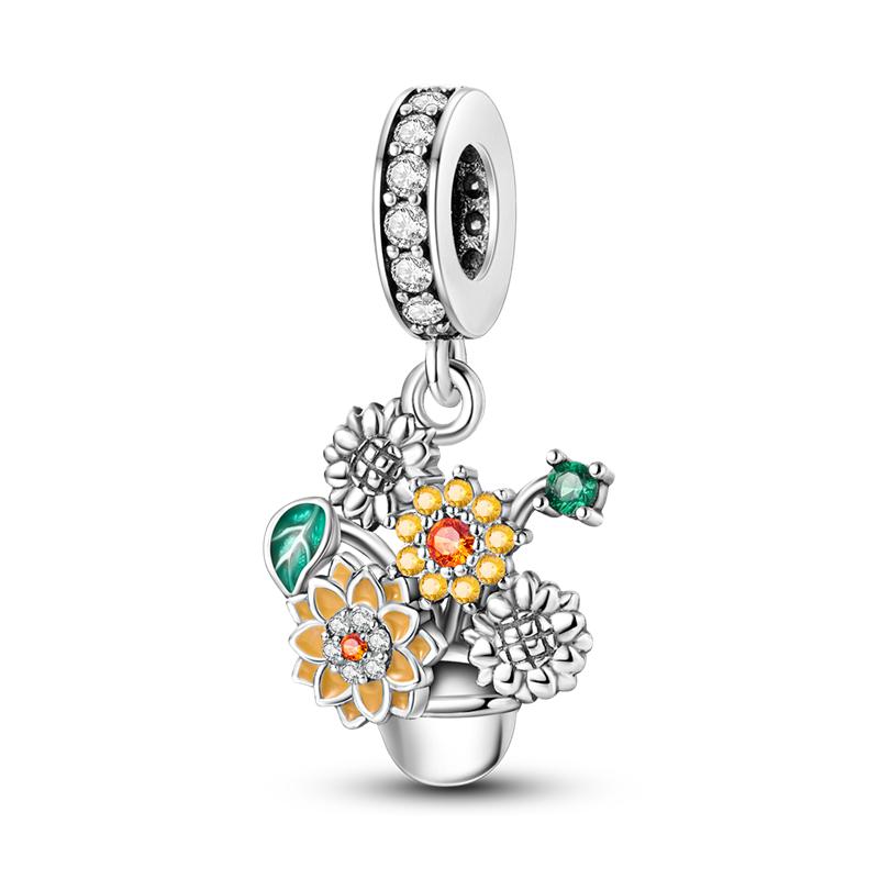 Flowers Series S925 Sterling Silver Sunflowers Tulip Carnation Charms Fit Original  Bracelet  For Women Jewelry Making