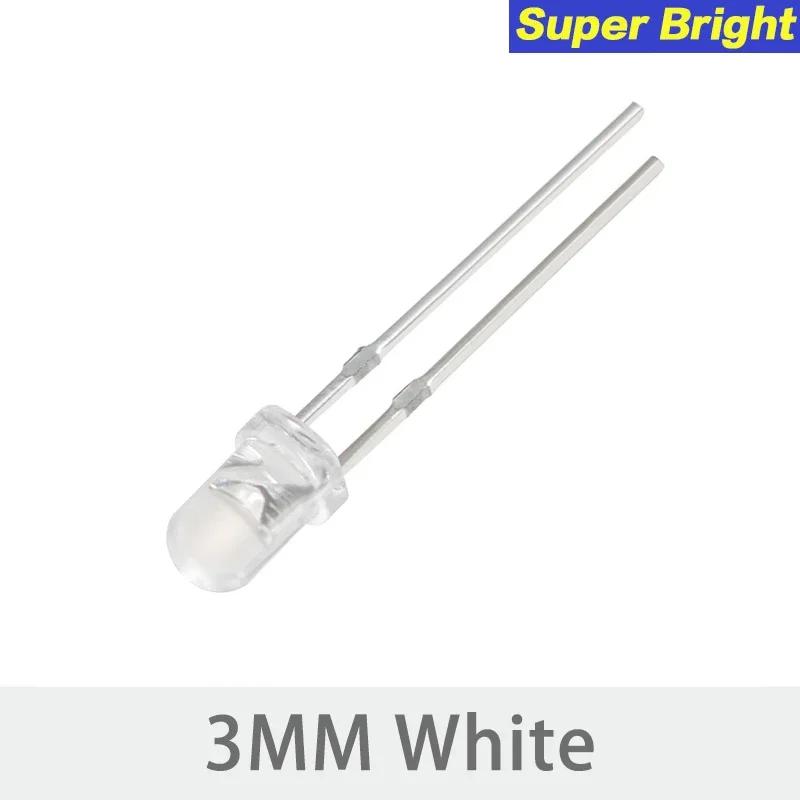 50PCS 3MM LED Diode F3 Ultra Bright Bulb Lamps White Red Yellow Blue Green Light Emitting Diodes Electronic Components Diy Kit