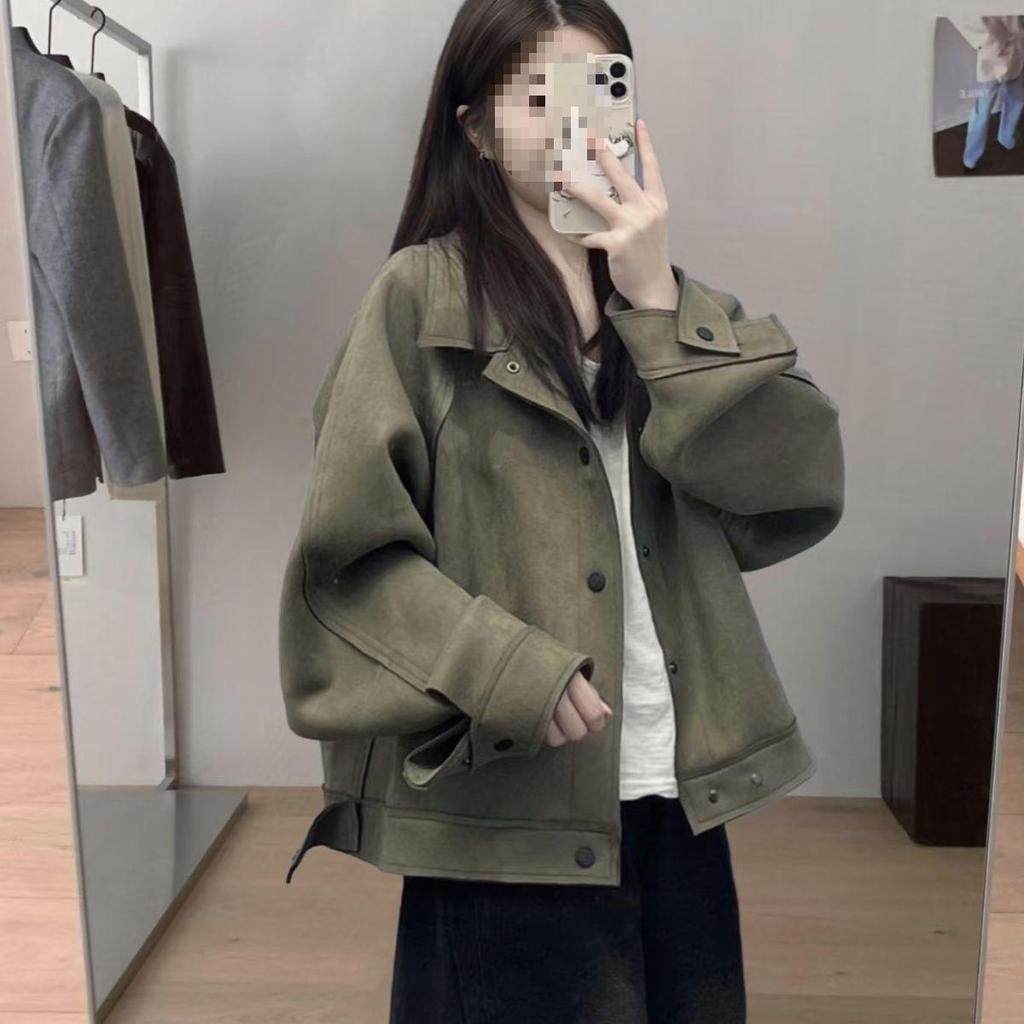 Women's Retro Faux Suede Motorcycle Jacket - Spring/Autumn Niche Design