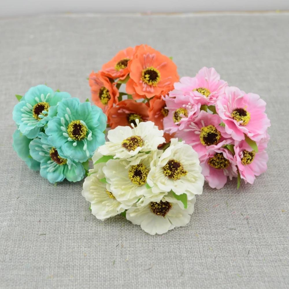 6pcs/lot Cherry Blossom Artificial Flowers Wedding Car Vase for Home Decoration Bride Bouquet Handmade Silk Plants