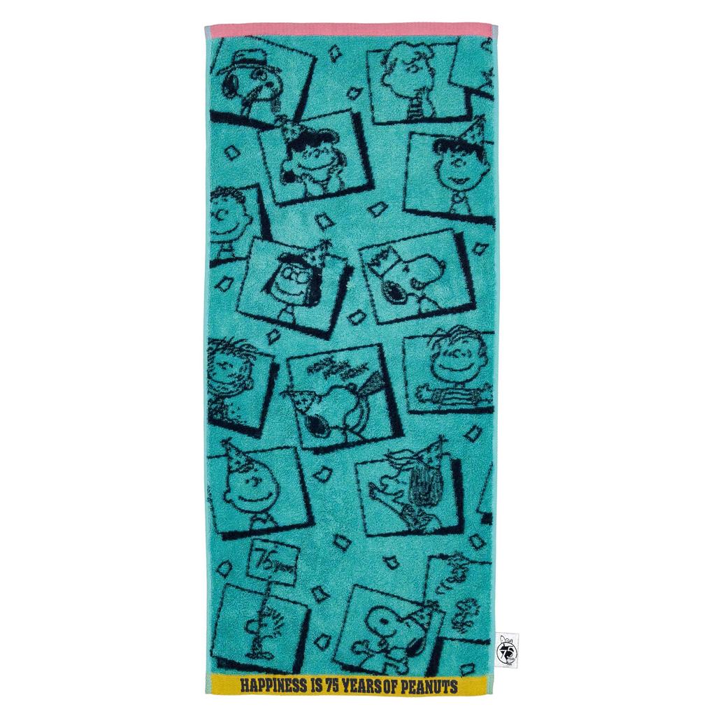 Nishikawa Snoopy Face Made in 75th Anniversary Party Towel, 34x80cm, Washable, 100% Cotton, Japan, Green, XT25136681, PN5654TW,