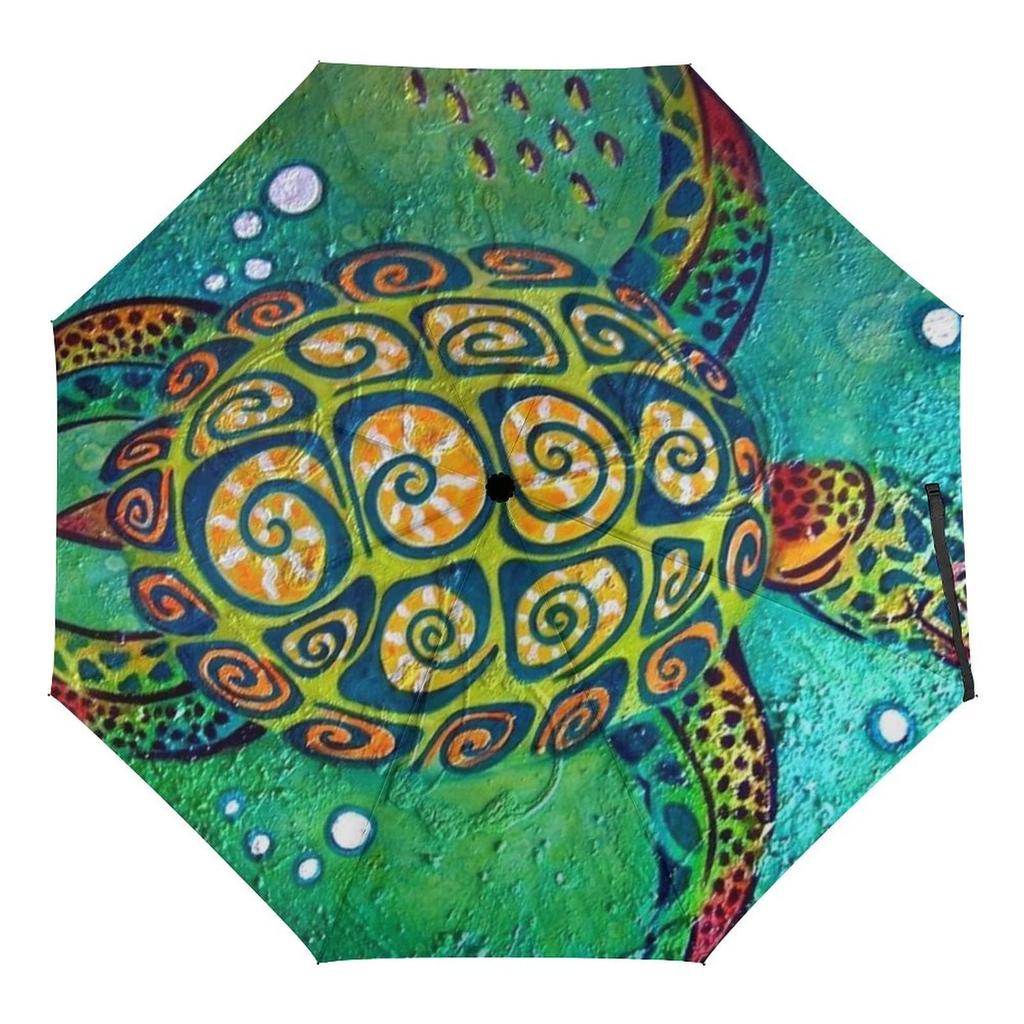 Ocean Sea Turtle Folding Rain Sun Umbrella Sea Creatures Travel Umbrellas Compact Lightweight Windproof for Teens Adults Kids