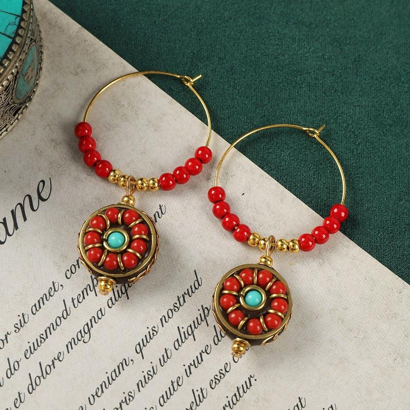 Original Handmade Nepalese Earrings Tibetan Niche Personality Earrings Female Exotic Xizang Retro Earrings