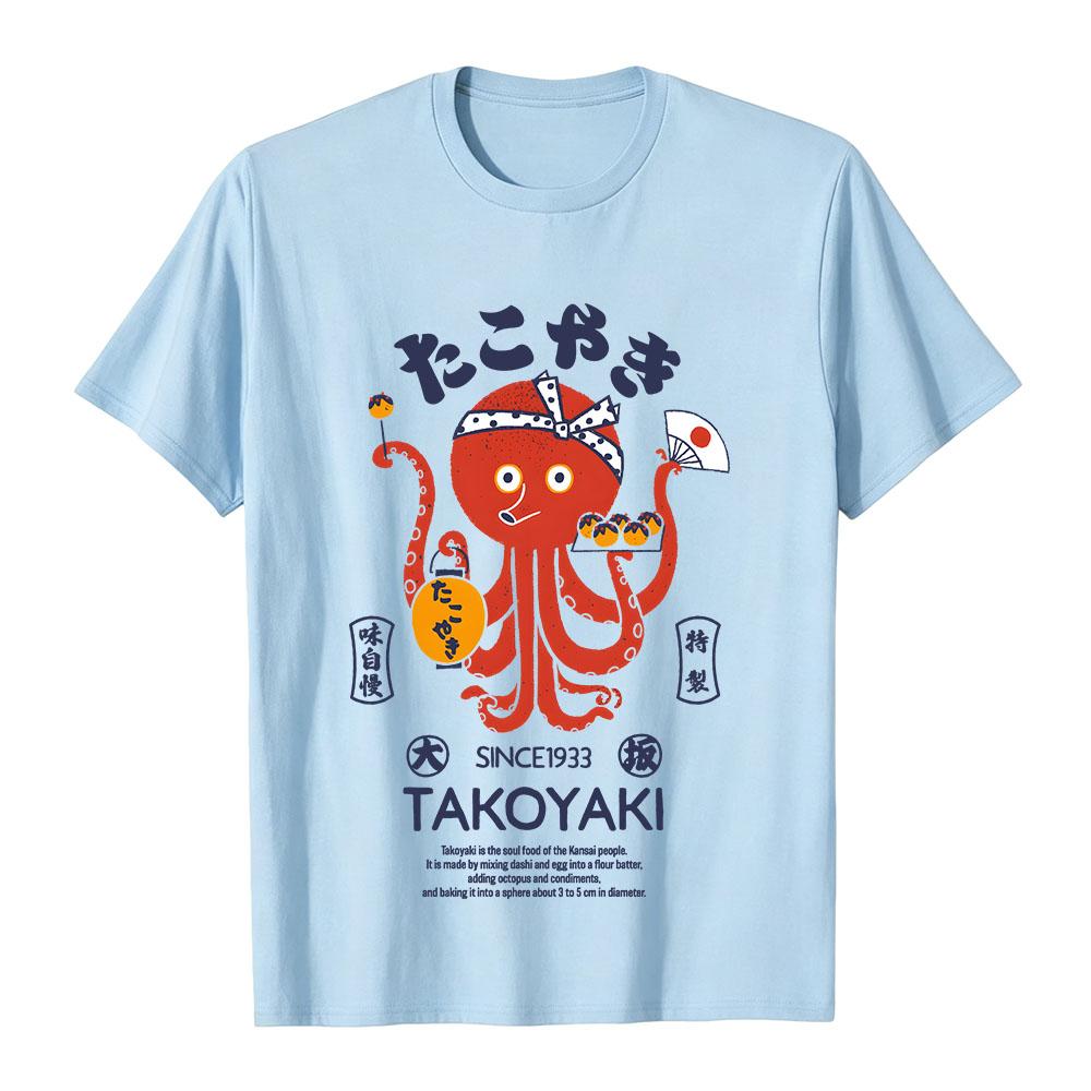 Japanese Takoyaki Octopus Printed T-shirt Unisex Short Sleeve Shirt Retro Japan Food Street Style Casual Tee for Men Women