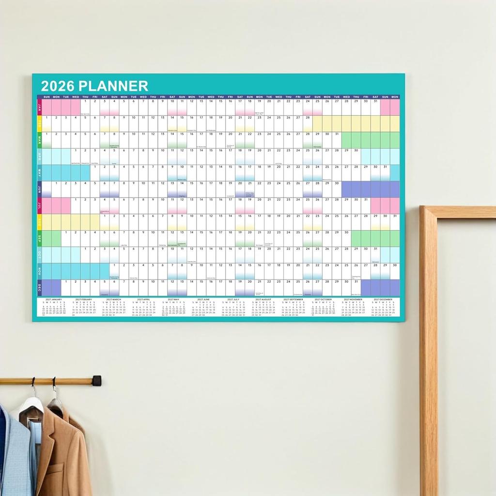 2026 Erasable and Reusable Large-size Vertical Wall-mounted Monthly Plan Calendar Office Family Annual Plan Notepad Color with 4 Wiping Pens and 1 S
