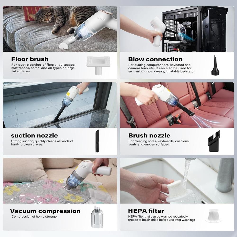 APPS2Car Handheld Vacuum for Car, 9000PA Cordless Mini Vacuum & Air Duster, 3 in 1 Portable Vacuum Cleaner with 2 Washable HEPA