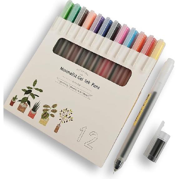 Minimalist Japanese Style Colorful Gel Pens 0.38mm Ultra Fine Point,Cute 12 Colors For Drawing, Coloring,Journaling, Note-Taking (WINYOOD-230)