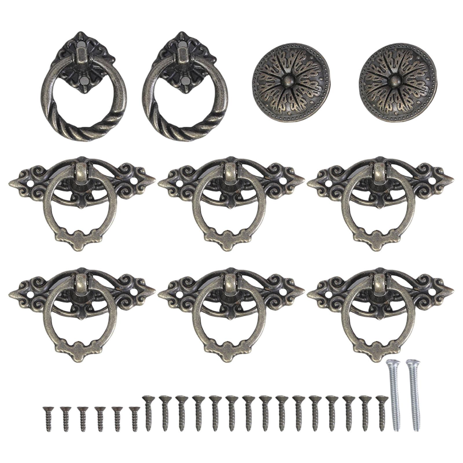 

Антикварные металлические ручки для ящиков Винтажные ручки-кольца Декоративные ручки набор Ретро мебельные ручки набор для шкафов и гардеробов