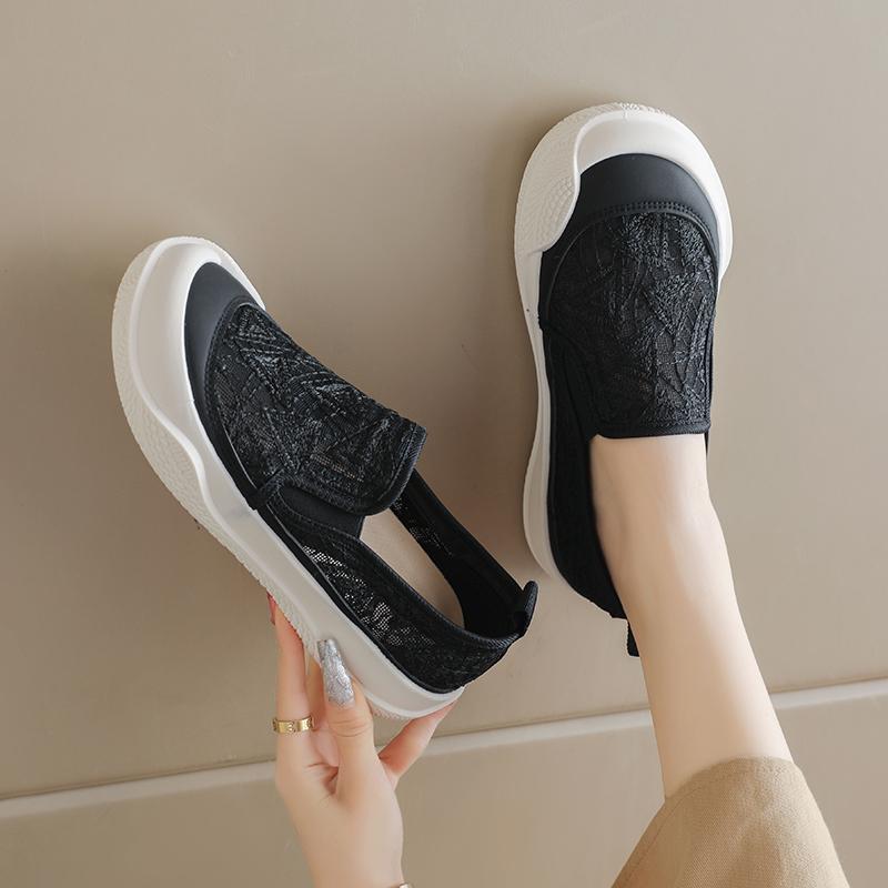 Women's Thick Bottom Fisherman Shoes Spring Summer New Style Breathable Lace Net Surface Slip-On Casual Trendy Sneakers
