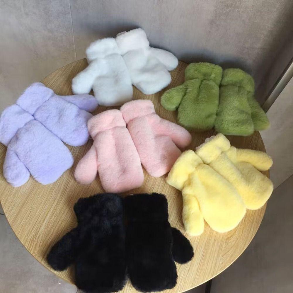 Thick Warm Winter Fleece Mittens Plush Kids Full Finger Gloves Children Gloves For 3-8Y Kids