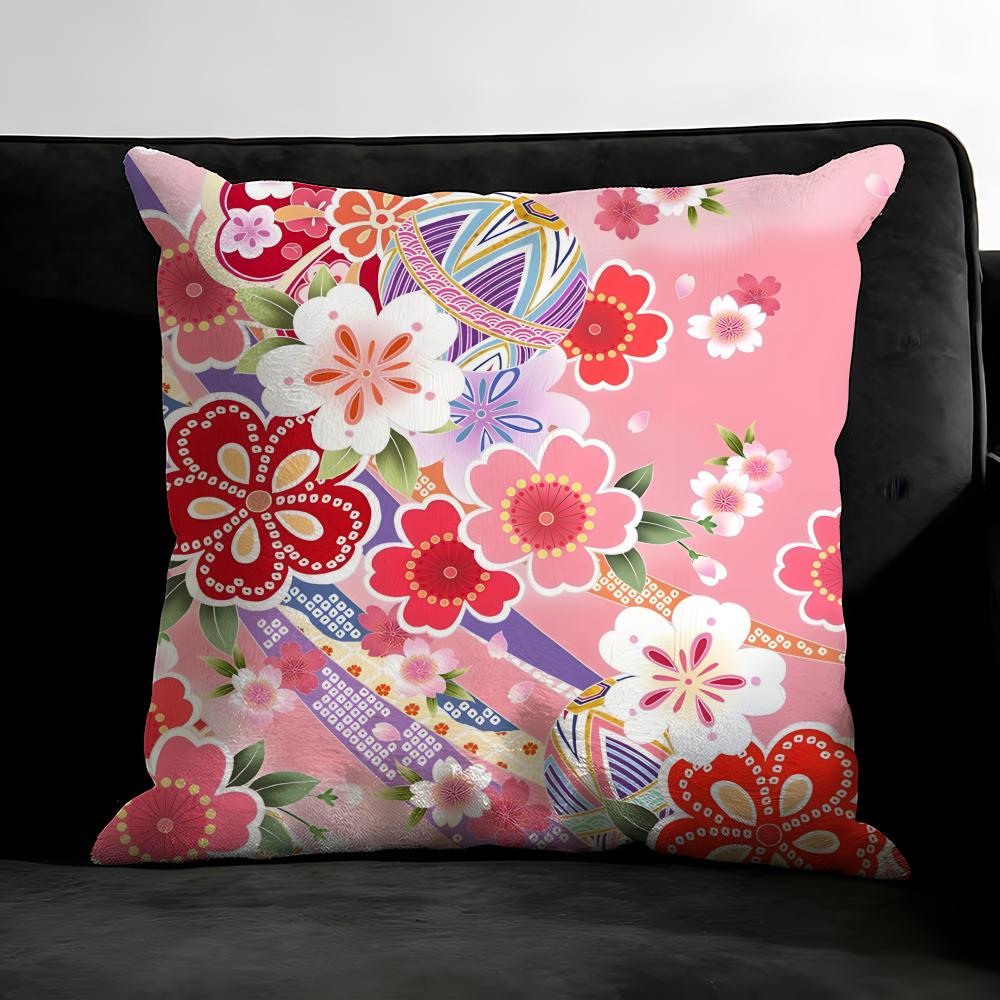 Cherry Blossoms Japanese Style Cushion Cover Pillowcase Ultra Soft Skin Friendly Fabric Cloud Like Comfort & Concealed Zipper