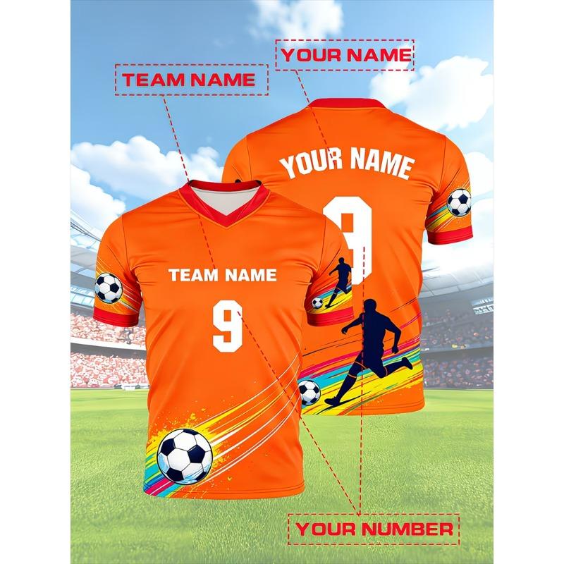 Soccer Jersey For Men's T-shirts V Neck Short Sleeve Sports Uniform Tops