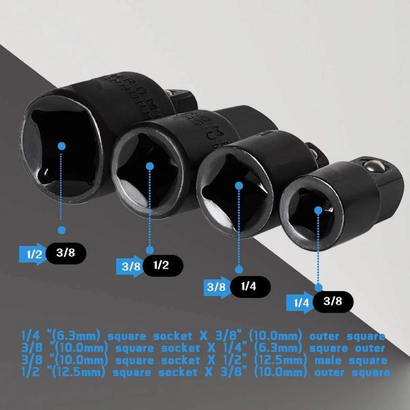4-pcs 1/2-inch 3/8-inch 1/4-inch Impact Socket Adapter and Reducer Set Cr-V Industrial Grade Impact Sockets Adapters.