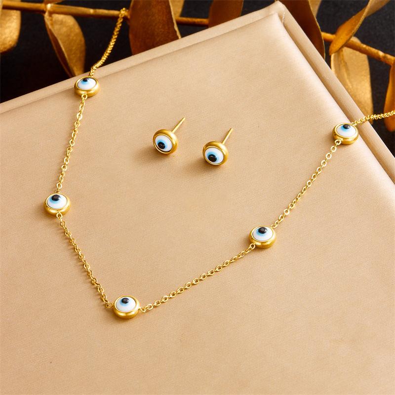 Gold Evil Eye Jewelry Set Necklace Bracelet Earrings for Women