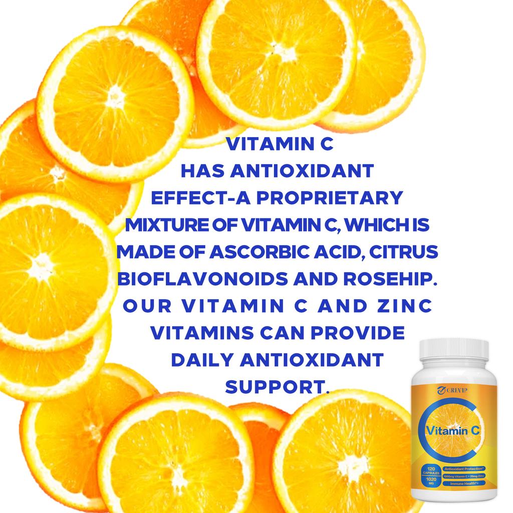 Vitamin C + Zinc Complex Capsules, 1020 Mg Per Serving, High Concentration Ratio, for Adults To Enhance Immunity.