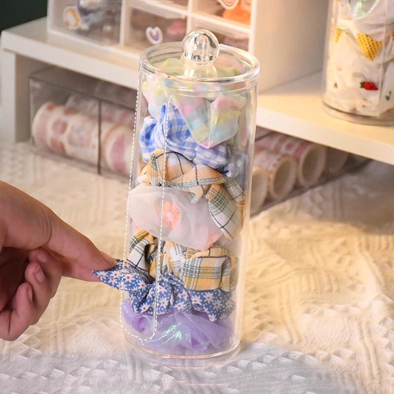 Transparent Acrylic Hair Tie Display Organizer Headband Hair Tie Holder With Lid