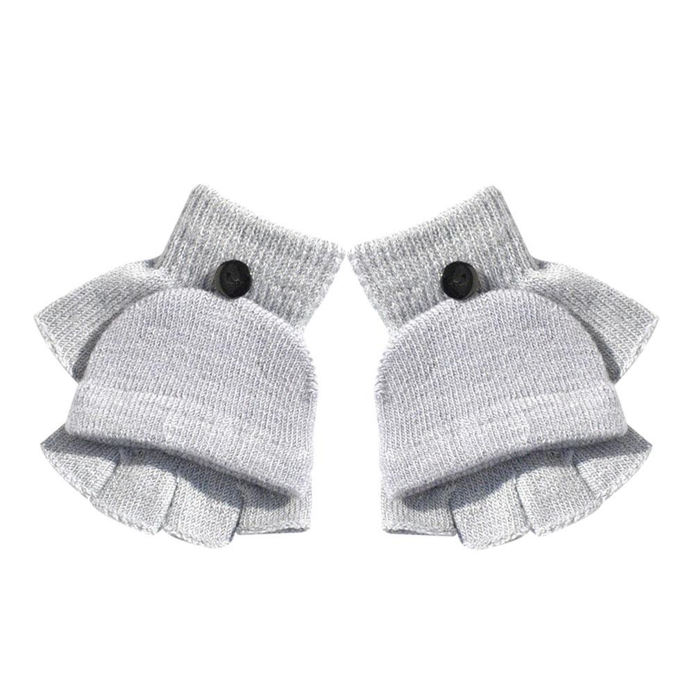 

5-11 Years Thicken Kids Knitted Gloves Flip-Open Fingerless Gloves for Boys Girls светло-серый
