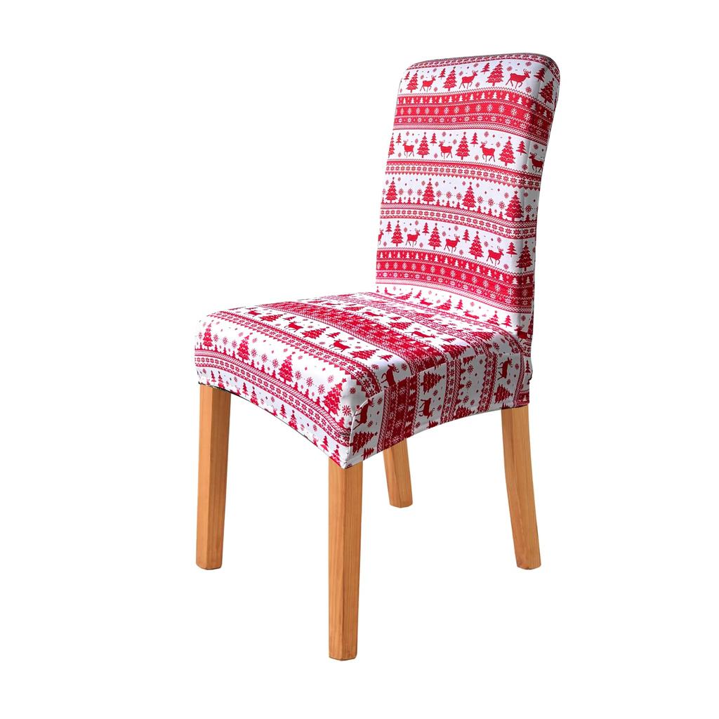 Red Christmas Chair Cover With Reindeer Pattern