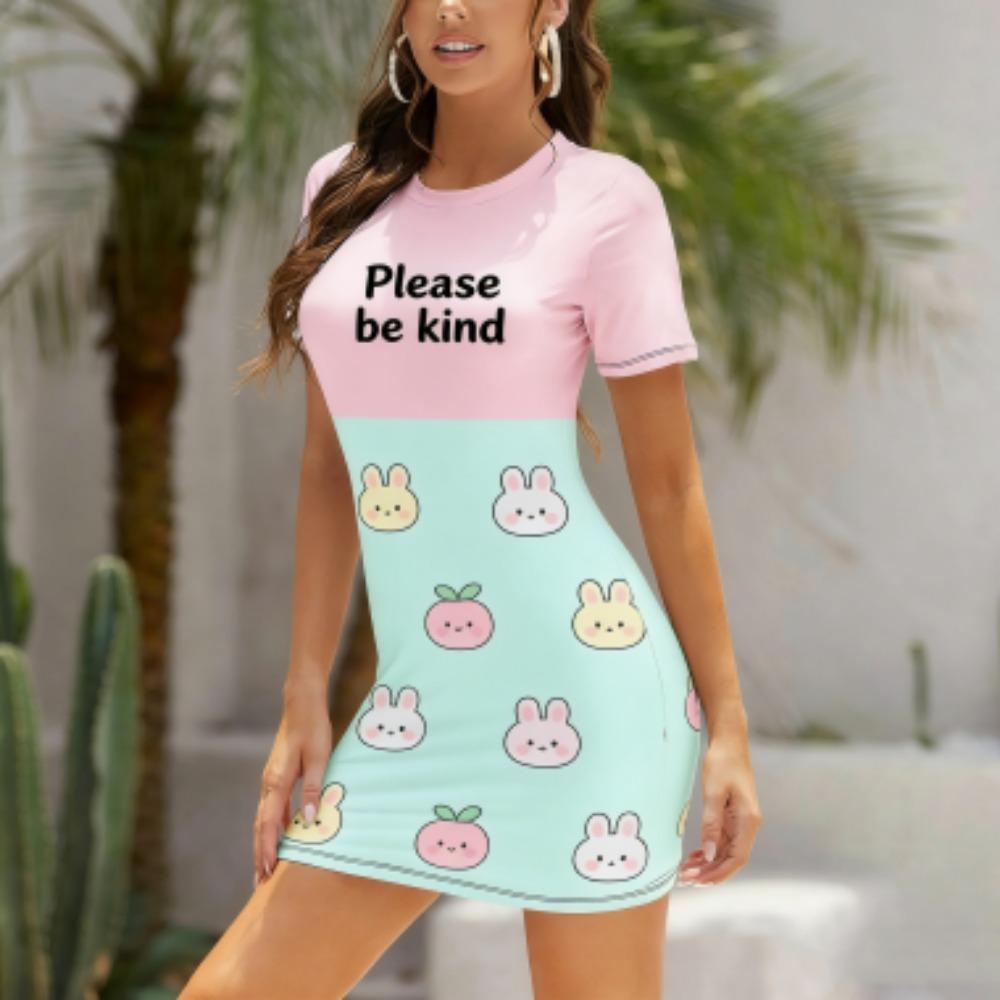 Summer Letters Print Women's Homewear Women Nightdress Short Sleeve Dresses Women's Nightwear Loungewear Women Home Dress