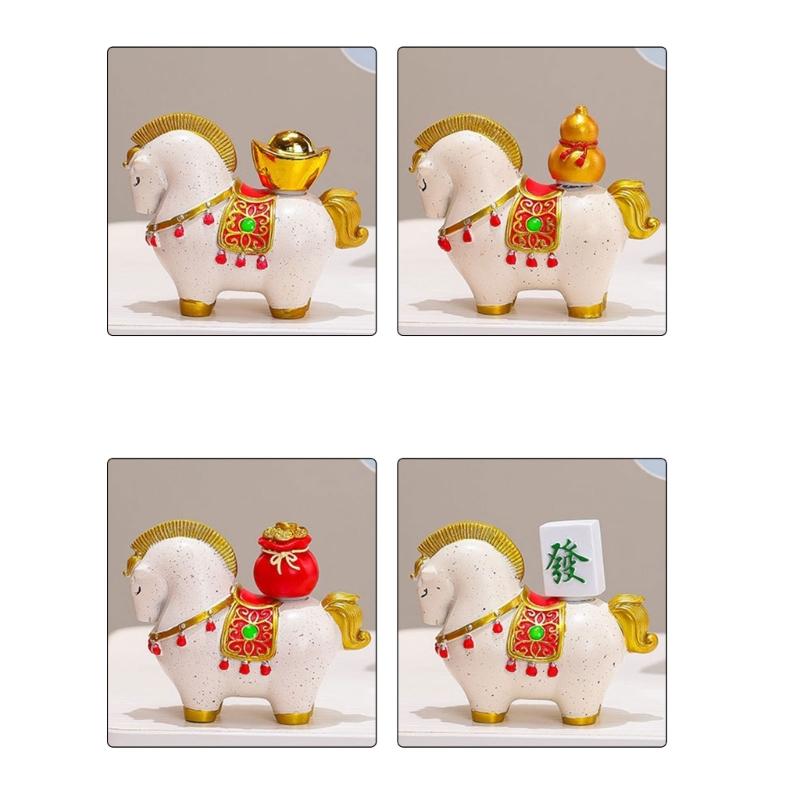 Year Of Horse Resins Sculpture New Year Decorative Figurine Symbolizing Fortunes Prosperity For Gifting Or Shelf Table