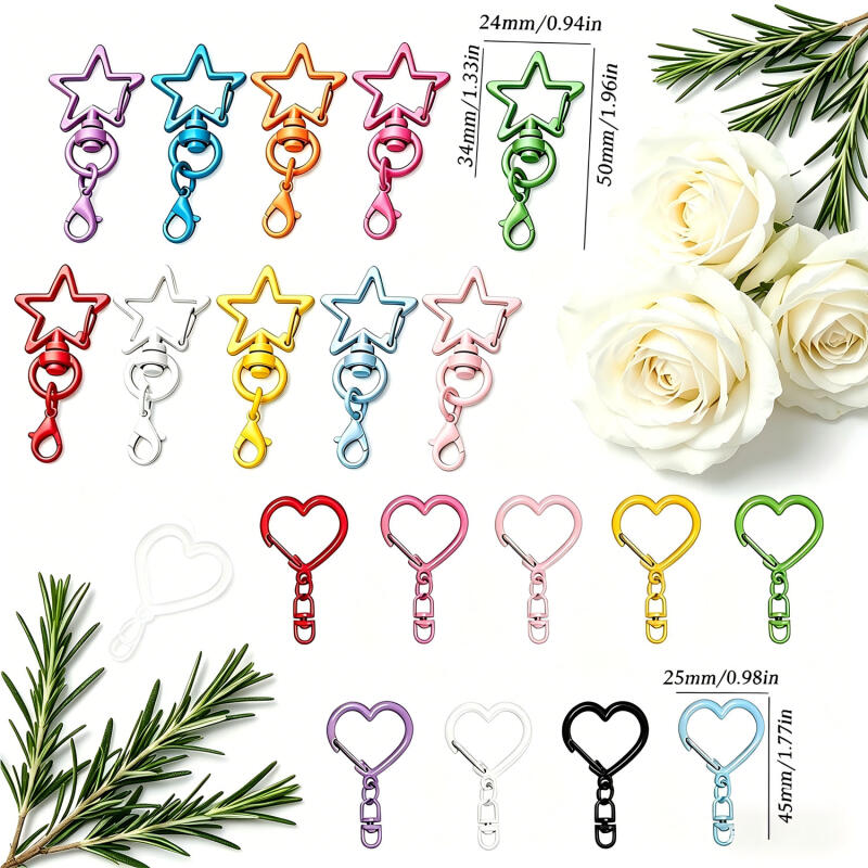 30/20/10 Stück Herz-/Sternförmige Bunte Hummerklauen-Legierung Schlüsselanhänger Schlüsselringe Haken Handgemachtes DIY-Material Zubehör