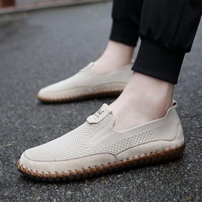 Spring and Summer New Driving Fashionable Shoes Lazy Fly Woven Mesh Casual Shoes Men's Genuine Leather Shoes