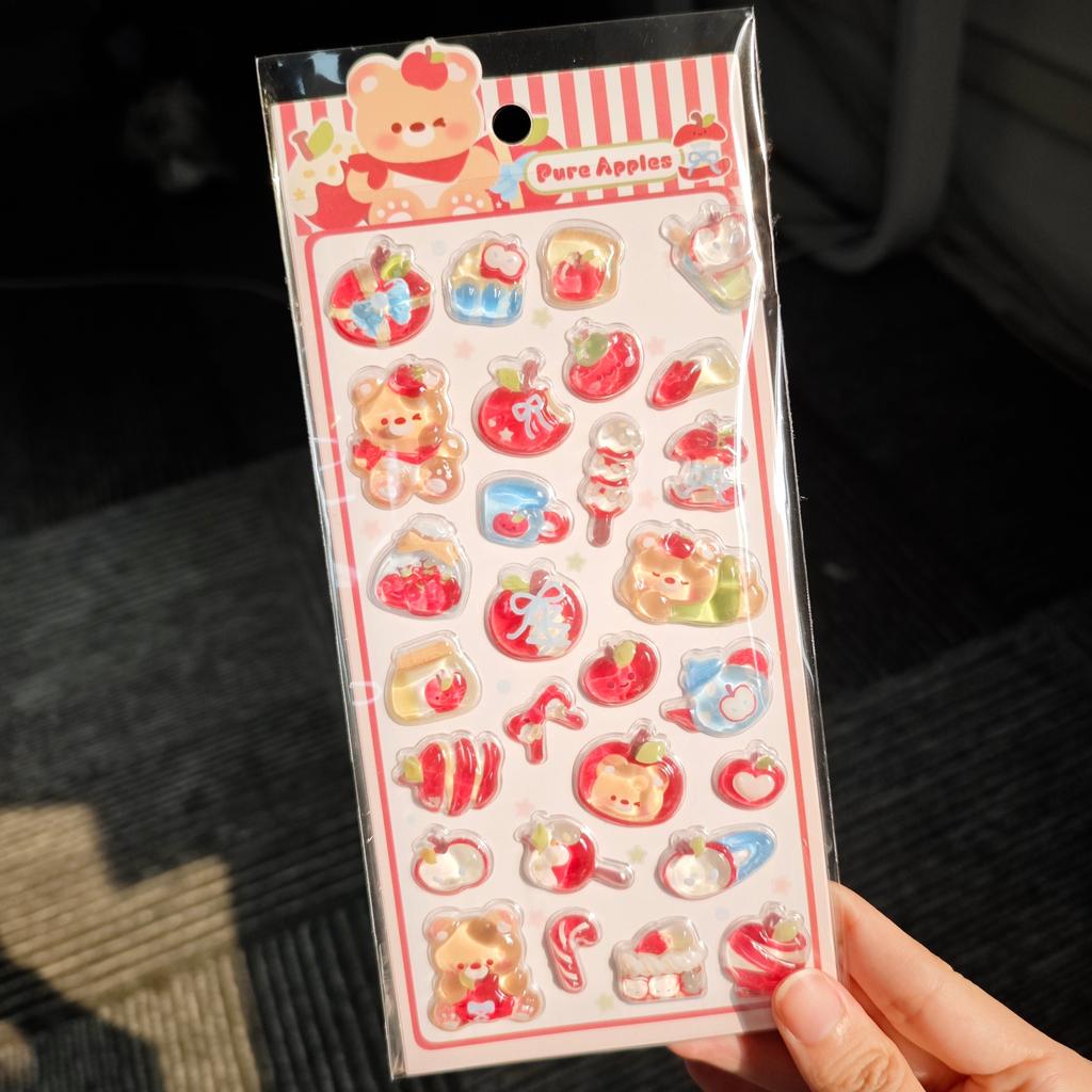 Kawaii 3D Cartoon Teddy Bear Rabbit Relief Crystal Sticker For Scrabooking Cute Diy Phone Case Sticker School Stationery Supply