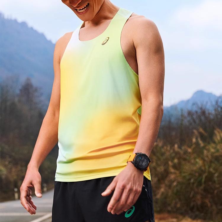 Asics Logo Moisture-Wicking Quick-Dry Running Sports Tank Top Unisex tank tops Orange Green 2013A528-800