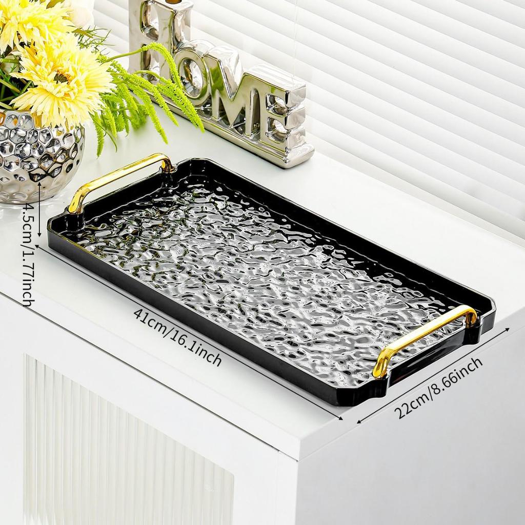 Luxurious Rectangular Shockproof Tea Cup Coaster with Gold Edge - Multi-functional Storage Tray for Living Room