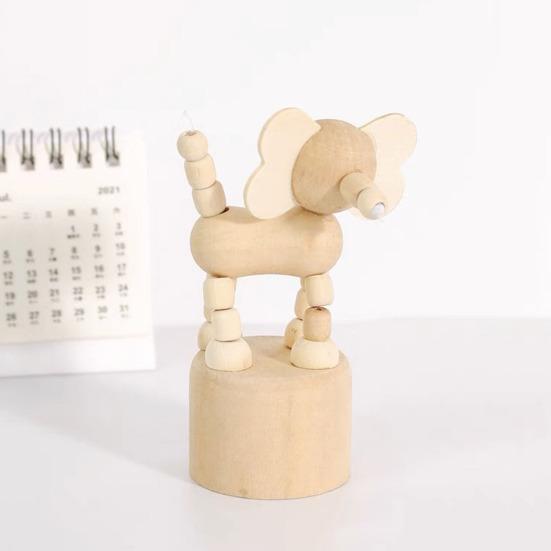 Wooden Finger Puppet Toy Cartoon Mini Desktop Movable Elephant Tiger Dog Puppet Figurine for DIY Crafts Home Party Decoration