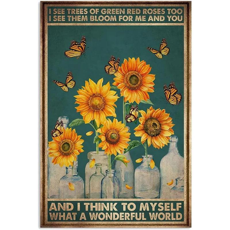 Sunflowers Metal Tin Signs You Are My Sunshine Wall Art Posters Plaque Vintage Iron Painting Decoration for Home Cafe Club Ba