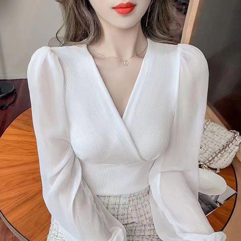 Elegant Velvet-Lined Lace Half-High Collar Shirt for Women - Autumn/Winter Collection