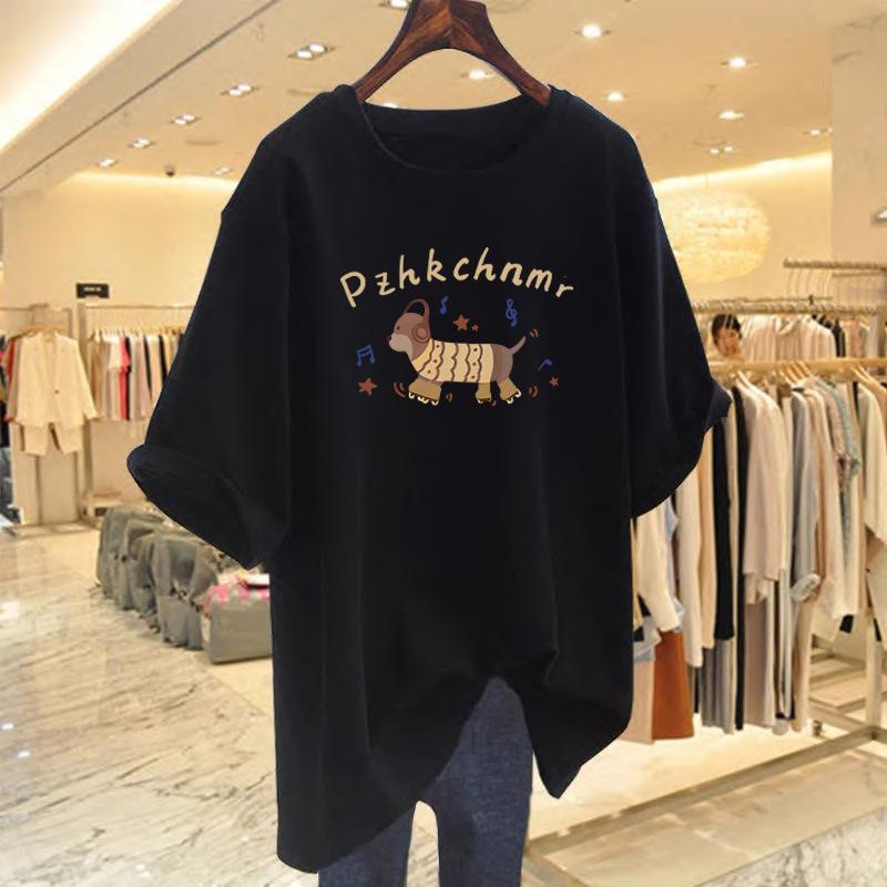 2025 autumn new Korean version trendy loose short-sleeved T-shirt women's sausage dog print wide T loose top women