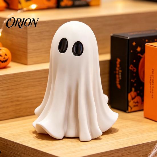 Small Ghost Sculptures for Mantle Cute White Resin Statue, Big Eyes Figurine, Halloween Tabletop Decor, Indoor Fall Holiday Accents Spooky Outdoor