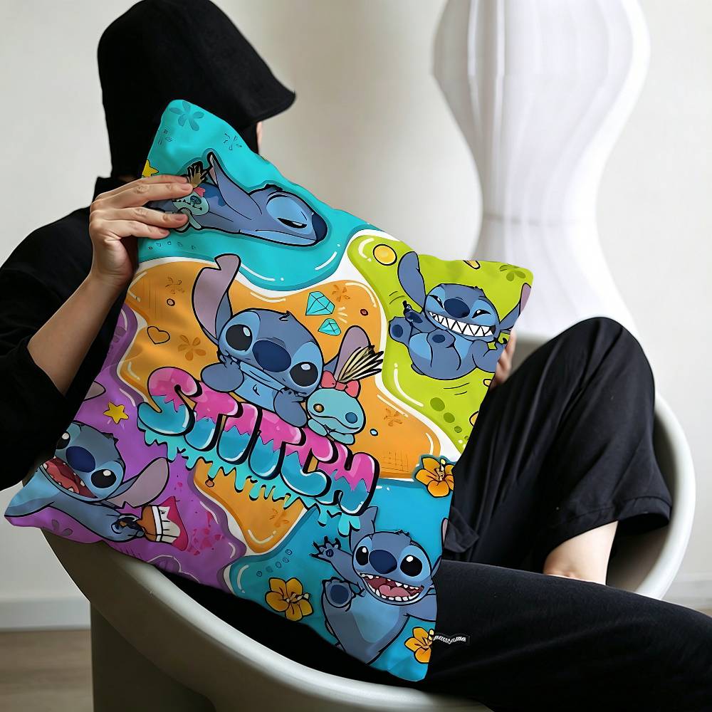 Cute Hello Sstitch Office Cushion Pillowcase Car Cushion CoverXCM Lumbar Pillowcase Sofa Pillowcover