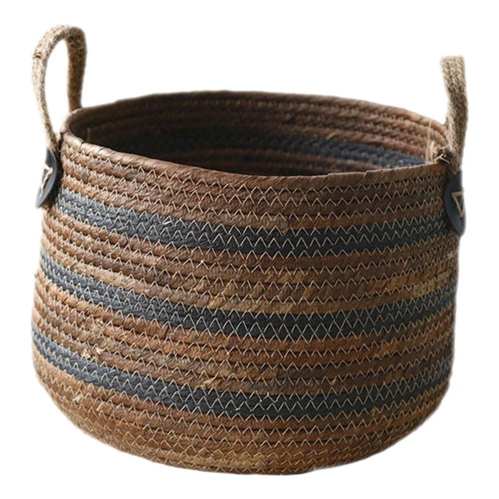 

Плетеная ротанговая корзина для хранения Многоцелевая корзина для белья Соломенный контейнер для одежды Органайзер для ванной комнаты Держатель для игрушек Контейнер для мелочей Декор 27*21cm светло-коричневого