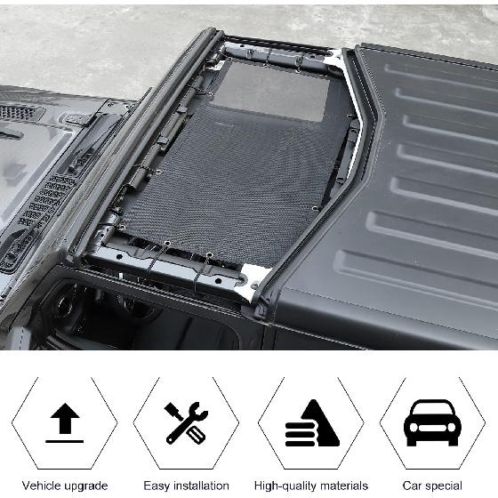Sunshade Mesh Shade Top Front Cover Provides Roof UV Sun Protection for Jeep Wrangler JL JLU & Gladiator JT 2018-2024 (Black)