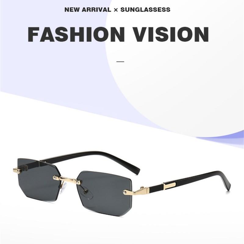 Trendige randlose Sonnenbrillen für Damen Herren Mode rahmenlose rechteckige Sonnenbrillen Retro UV400 Schutz Sommer Reise Brillen