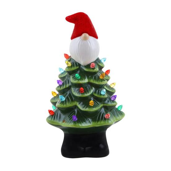 Lighted Christmas Gnome Tree Small Prelit Resin Christmas Tree with Multicolored Lights for Tabletop