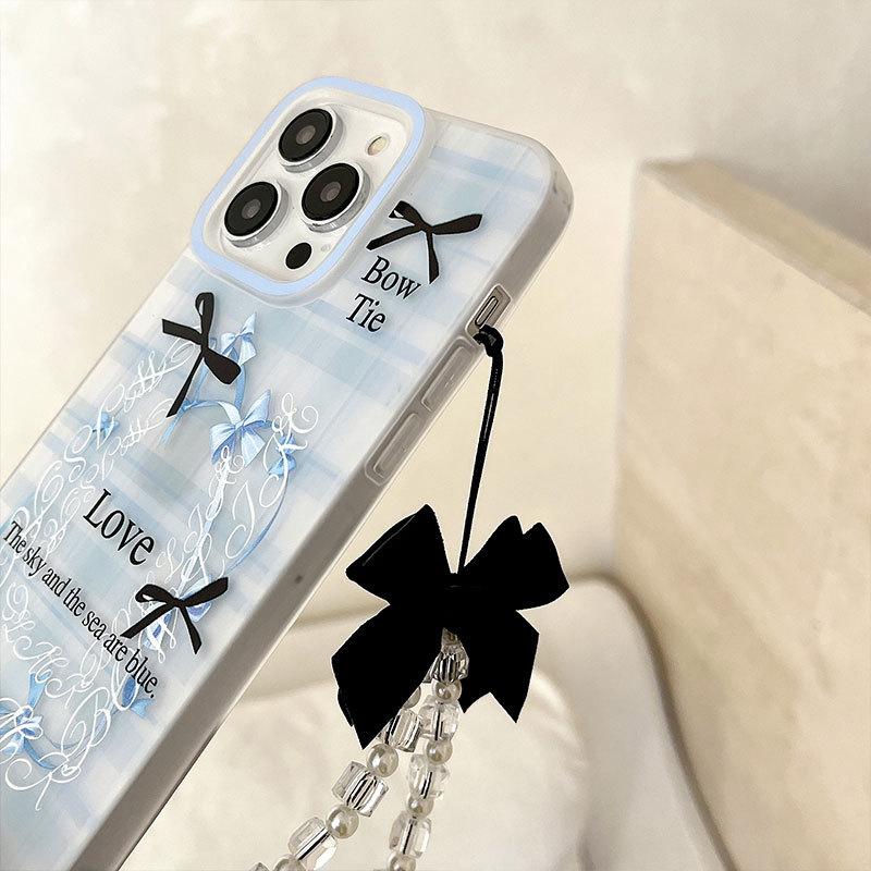 Bow Feathered Yarn Shell Suitable for Iphone16pro Mobile Phone Case Apple 15 Protective Case 14 13 12 Bracelet