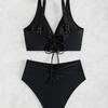 Solid Ruched High Waist Sexy Bikini Set Elegant Slimming Two Piece Swimwear