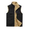 Men's Casual Fleece Solid Color Zipper Vest, Multi-pocket Workwear Vest, Stand-up Collar Lambskin Vest