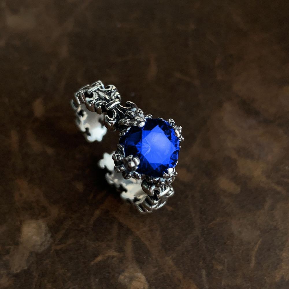 

Vintage Open Ring with Morandi Blue Mint Green Zircon for Women Unique Design Colored Gemstone Jewelry adjustable